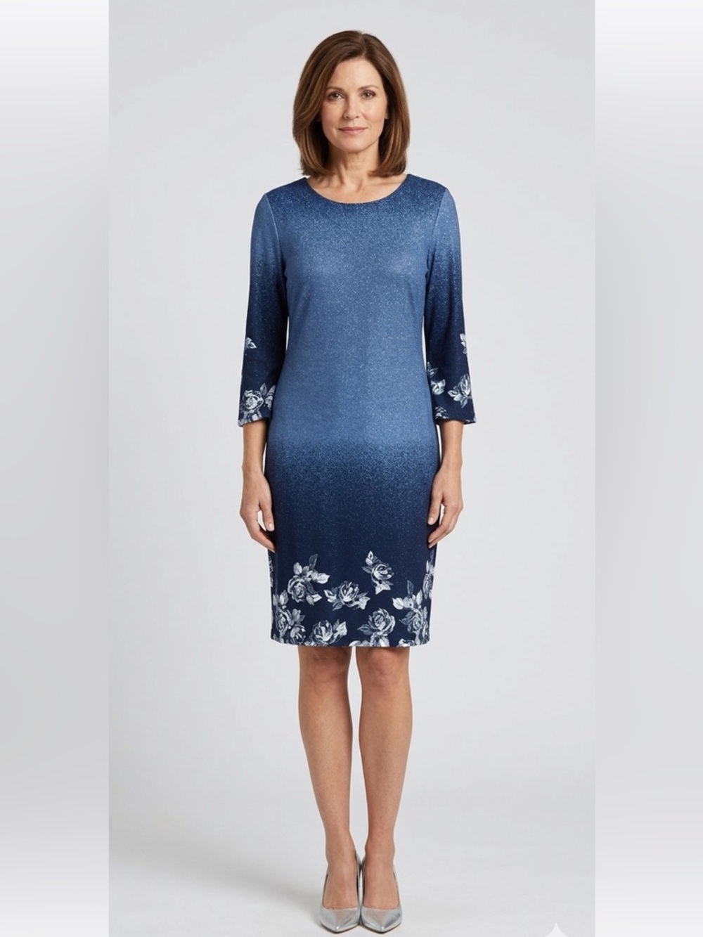 Blue Ombré Knit Shift Midi Dress with its bell sleeves